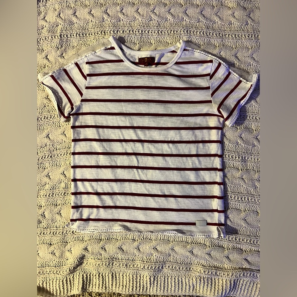 7 For All Mankind Kids Tee - White and Red Stripes